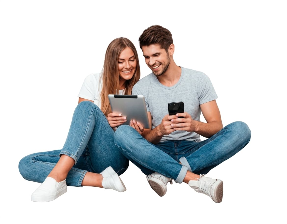 Pareja usando dispositivos M&J Net